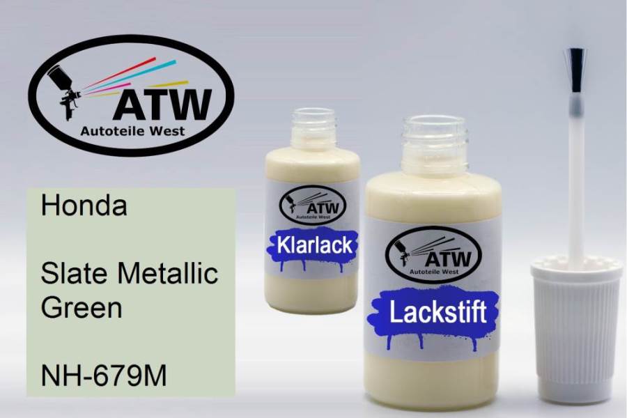 Honda, Slate Metallic Green, NH-679M: 20ml Lackstift + 20ml Klarlack - Set, von ATW Autoteile West.